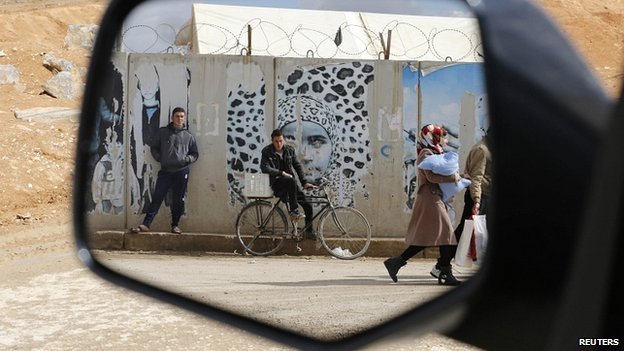 Rearview mirror. Refugee camp in Jordan